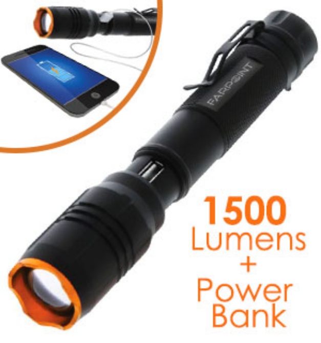 Click to view picture 5 of Farpoint 1500LM Rechargeable Flashlight and Power Bank