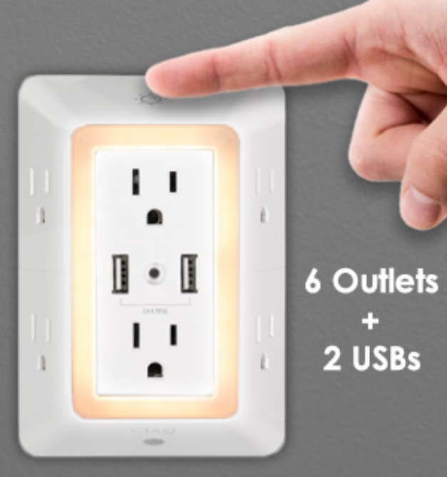 Picture 5 of Multiport 6 Outlet and 2 USB Charging Station Night Light