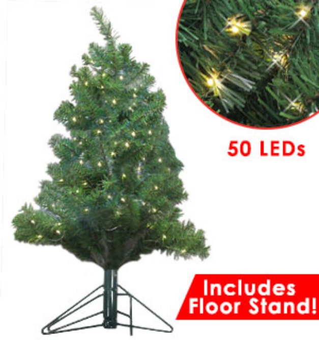 Picture 6 of 3 Ft Wall Hanging Christmas Tree with Floor Stand and 50 Pre-Strung LED Lights