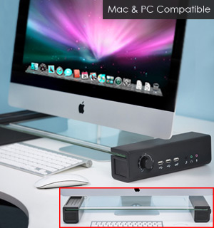 Glass Multimedia Laptop & Monitor Stand with Speakers