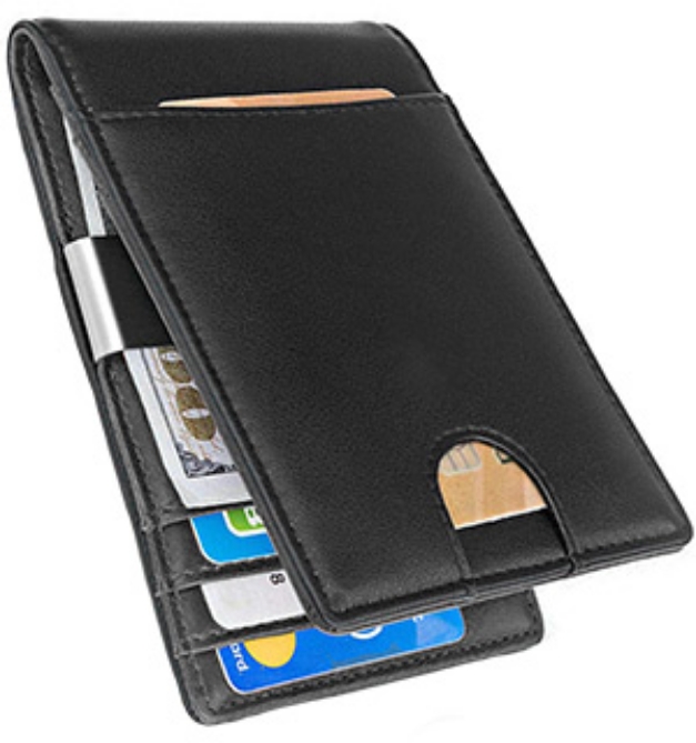 Picture 1 of Slim Vegan Leather Bi-Fold Wallet with Money Clip