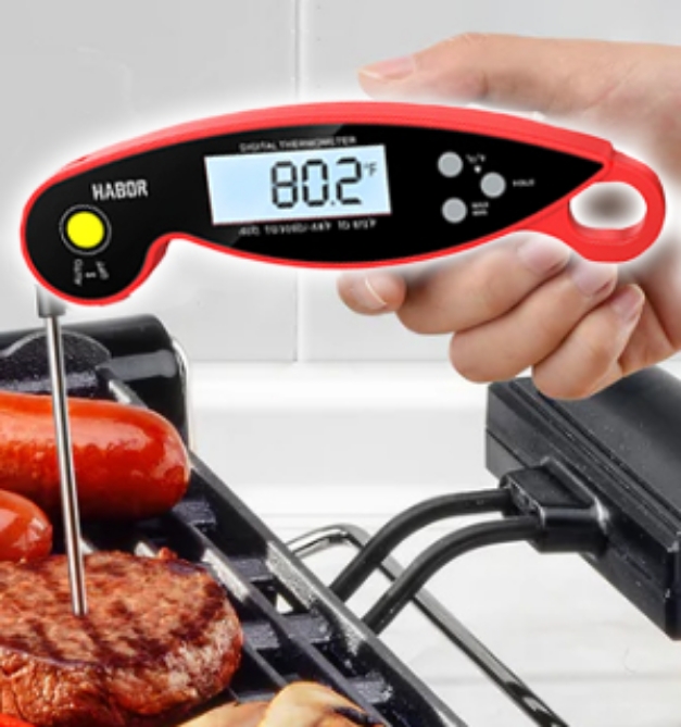Picture 1 of Instant Read Foldable Meat Thermometer With Large Digital Read Out