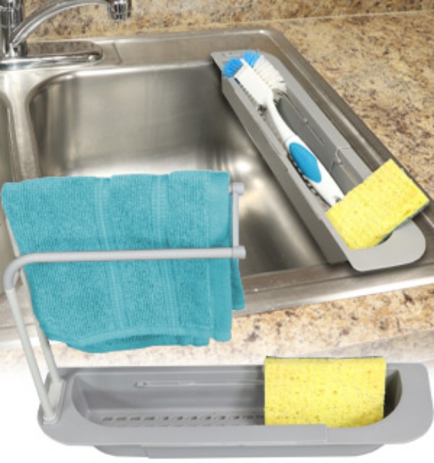 Picture 1 of Sliding Sink Organizer with Towel Hanger