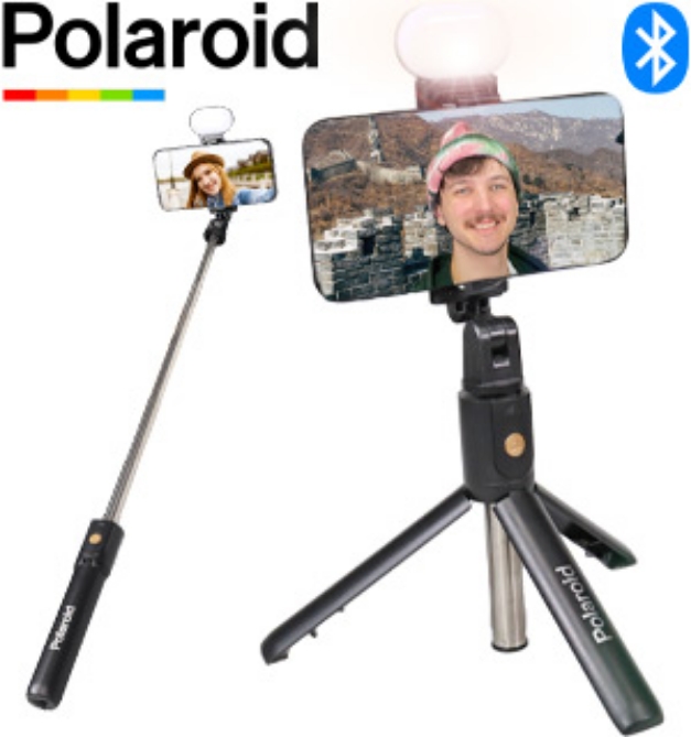 Picture 1 of Polaroid Bluetooth Selfie Stick Tripod with LED Light