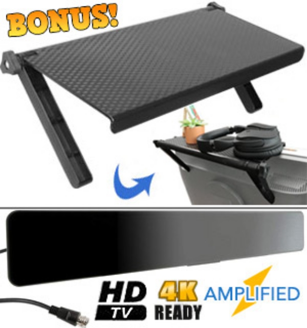 Picture 1 of 4K-Ready GE Indoor Pro HD Amplified Antenna With Free Screen Shelf
