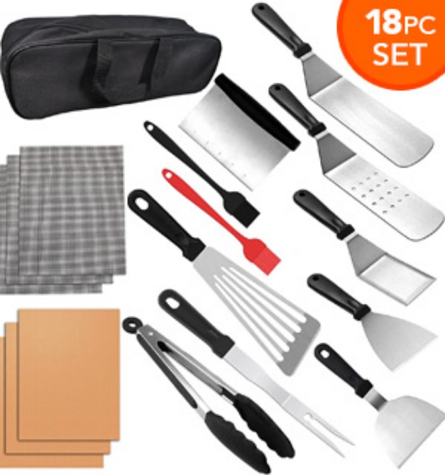 Picture 1 of 18pc Flattop Grill and Griddle BBQ Accessory Kit