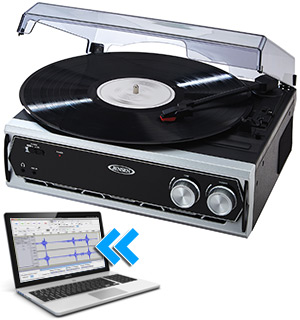 Jensen 3-Speed Turntable with Built-In Speakers and Digital Conversion