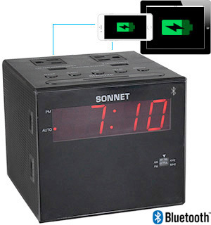 Sonnet AM/FM Alarm Clock Radio with Outlets and USB Ports