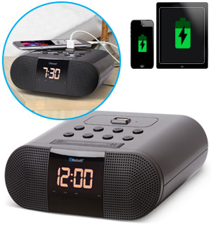 Bluetooth Alarm Clock Radio with USB Charging Port