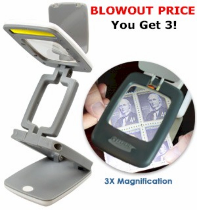 Picture 1 of 3-Pack Foldable Desk Lamp and Magnifier (Pocket Sized)