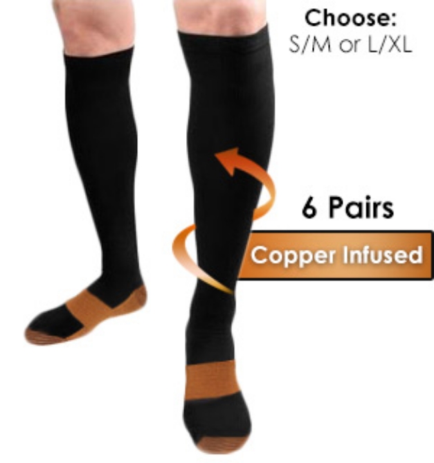 Picture 1 of 6 Pairs of Copper Infused Compression Socks