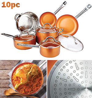 10 Pc Deluxe Copper Cooking Set