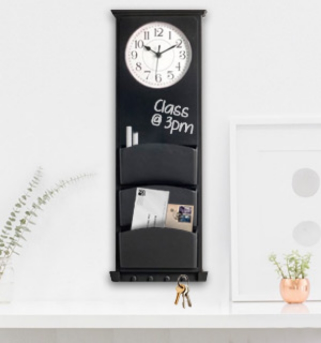 Picture 1 of Multi Function Wall Clock w/ Chalkboard, Mail Slots and Key Hooks