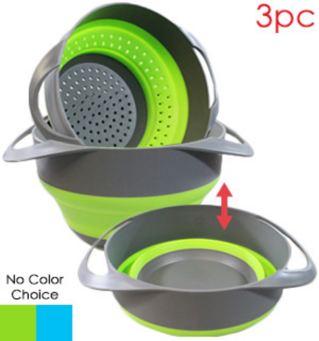 Picture 1 of 3-Piece Silicone Collapsible Bowls with Colander