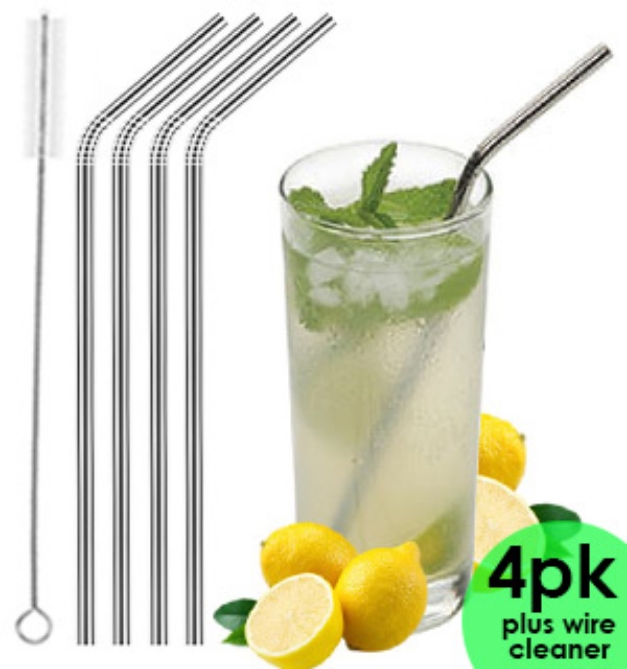 Picture 1 of Set of 4 Reusable Stainless Steel Straws