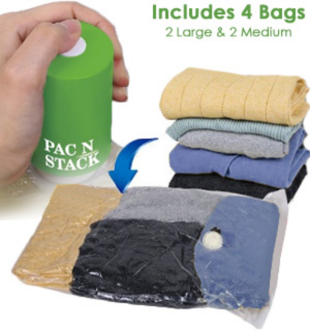 Picture 1 of Pac N Stack Vacuum Air-Tight Storage Bags with Cordless Pump