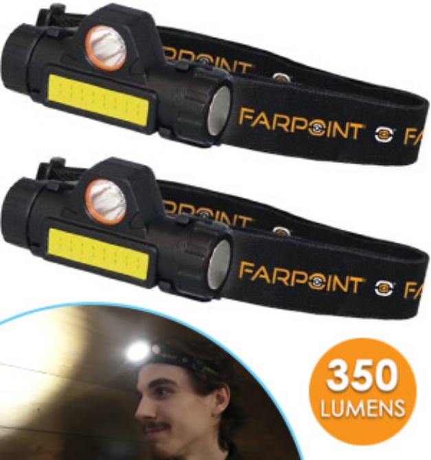 Picture 1 of Farpoint Rechargeable Dual-Beam Headlamps 2pk