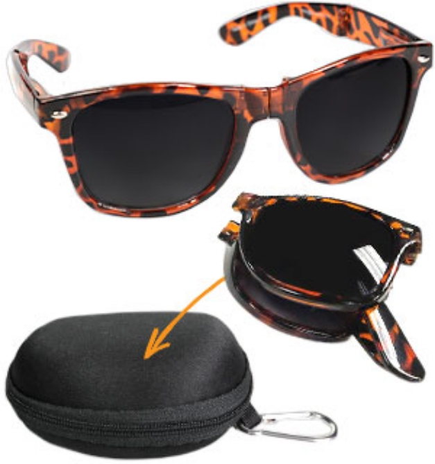 Picture 1 of Foldable Tortoise Shell Sunglasses with Travel Case