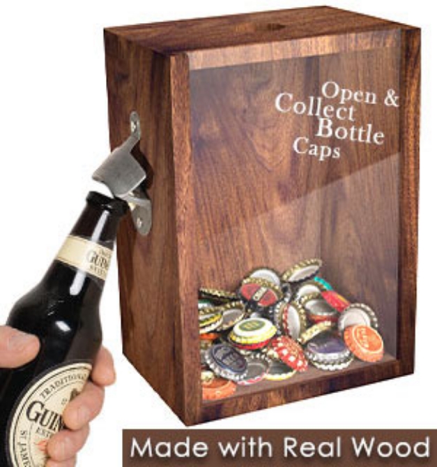 Picture 1 of Rustic Wooden Bottle Opener and Cap Collector
