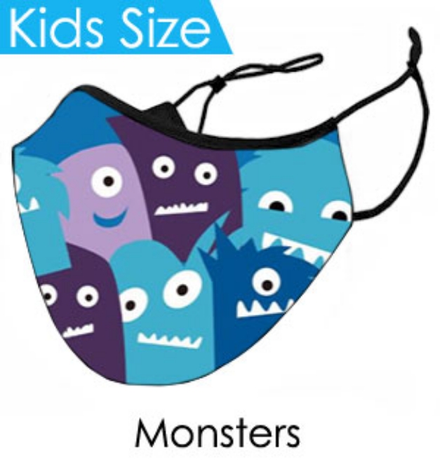 Picture 1 of Kids Little Monsters Face Mask - Reusable W/ Filter Pocket