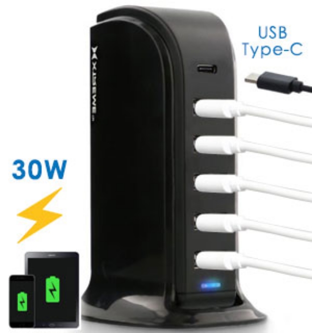Picture 1 of Six-Port USB Charger With USB-C Port Charge Devices Up To 20X Faster