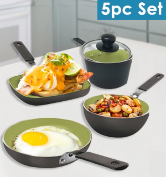 Picture 1 of 5-Pc Stack-Saver Mini Ceramic Cookware Set