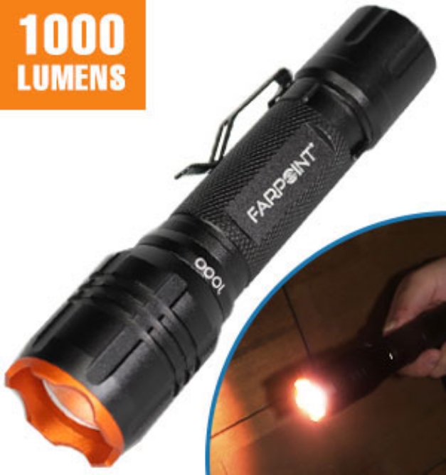 Picture 1 of 1000 Lumen Rechargeable Flashlight With Metal Pocket Clip