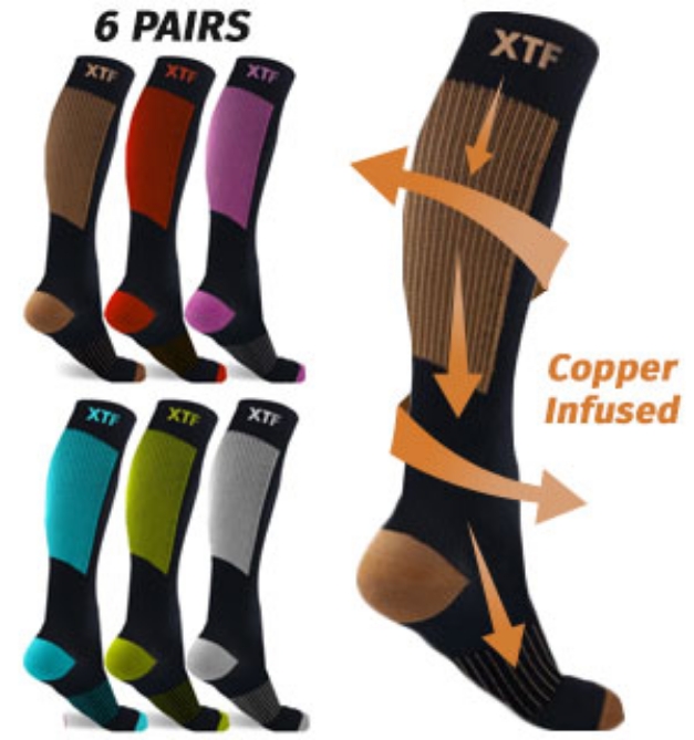 Picture 1 of Copper Flux Knee-High Compression Socks 6-Pack
