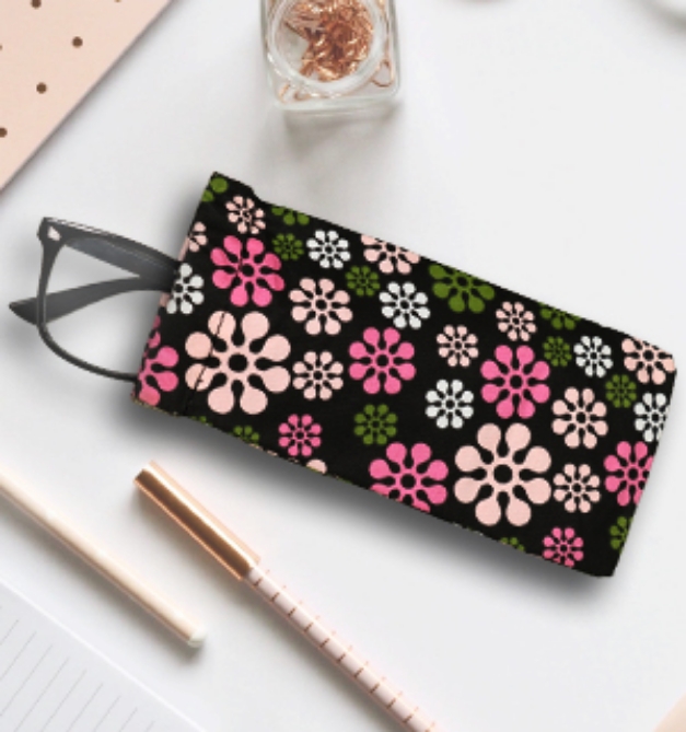 Picture 1 of Fabric Floral Pattern Eyeglasses Snap Pouch