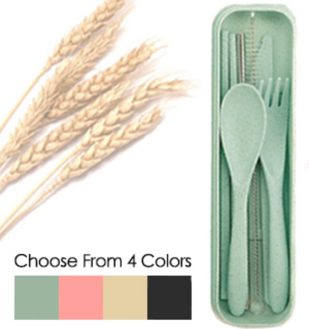 Picture 1 of On-The-Go Wheat Straw Utensil Set