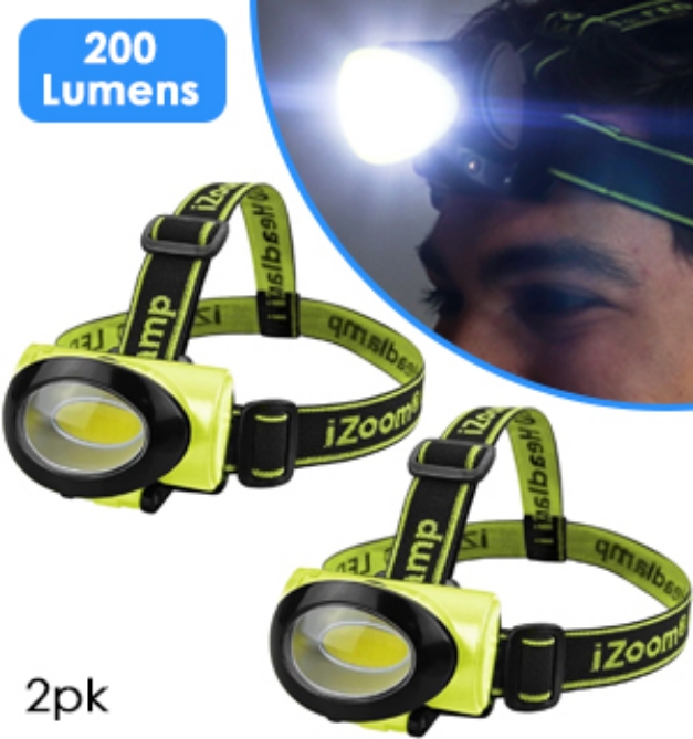 Picture 1 of 2-Pack of 200LM COB Headlamps (Packaging Glitch)