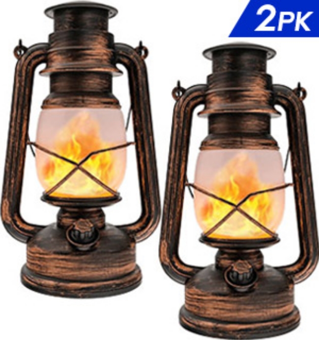Picture 1 of Vintage Look Hurricane Lantern w/ Gorgeous Realistic Flicker Flame 2-Pack