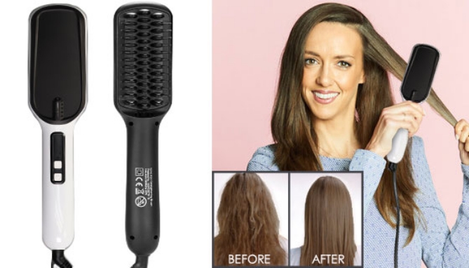 Picture 2 of 2-in-1 Ionic Hair Brush and Straightener with LCD Digital Temperature Display