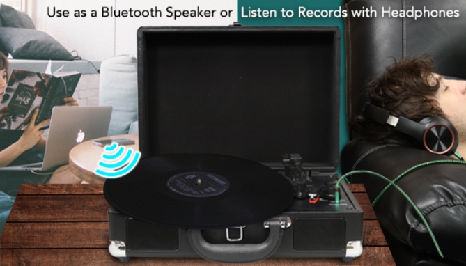 Picture 2 of 3 Speed Suitcase Style Portable BT Turntable With Speaker
