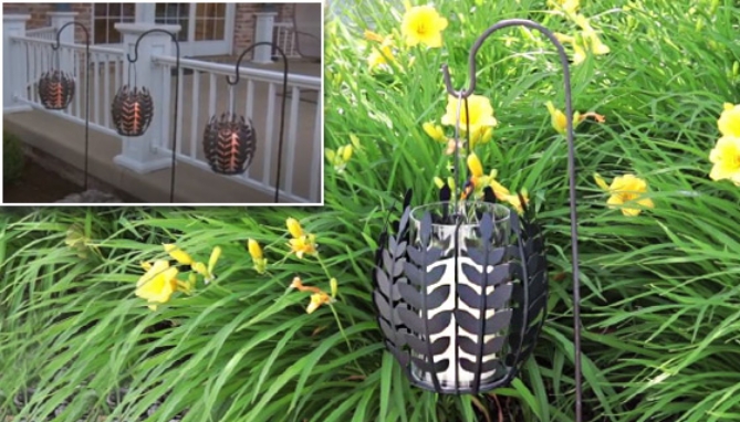 Picture 3 of Decorative Iron Leaf Basket with Realistic Flameless Candle