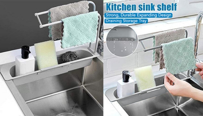 Picture 3 of Sliding Sink Organizer with Towel Hanger