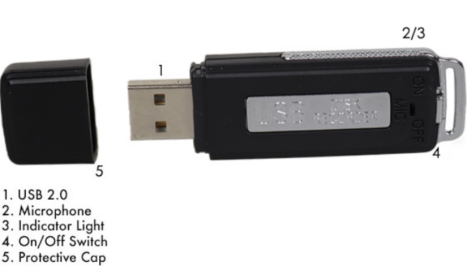 Click to view picture 3 of USB Flash Drive Voice & Audio Recorder - 8GB