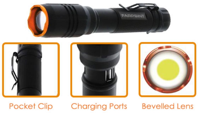 Click to view picture 6 of Farpoint 1500LM Rechargeable Flashlight and Power Bank