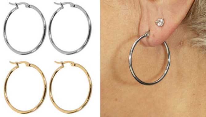 Picture 2 of Exquisite Set of Two Hoop Earrings (Gold and Silver tone) - Medium Sized 30mm