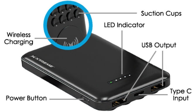Click to view picture 4 of Xtreme 5000mAh Wireless Power Bank With Suction Cups