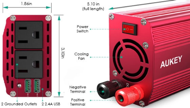 Picture 2 of Two Outlet Power Inverter With Additional USB Ports