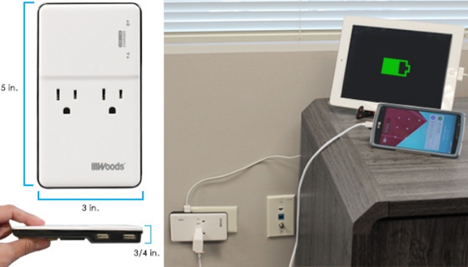 Click to view picture 3 of Ultra Slim Dual Outlet Adapter w/ AC and USB Outlets