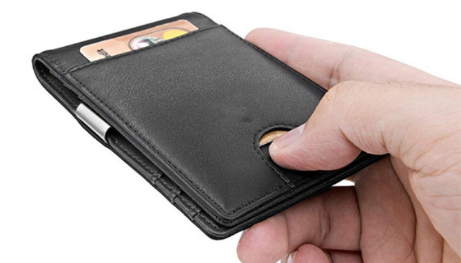 Picture 2 of Slim Vegan Leather Bi-Fold Wallet with Money Clip