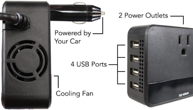 Picture 2 of Automotive Zenith DC to AC Power Inverter With 4 USB Ports