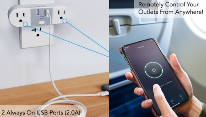 Picture 2 of Smart Wifi Dual Outlet Plug With USBs