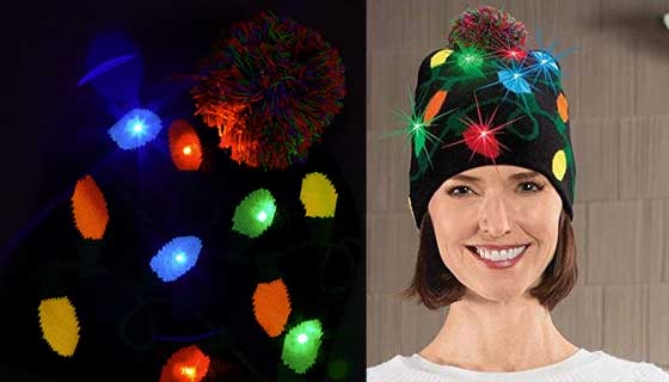 Picture 2 of Christmas Bulb Light Up Beanie Hat