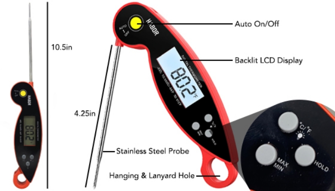 Click to view picture 5 of Instant Read Foldable Meat Thermometer With Large Digital Read Out