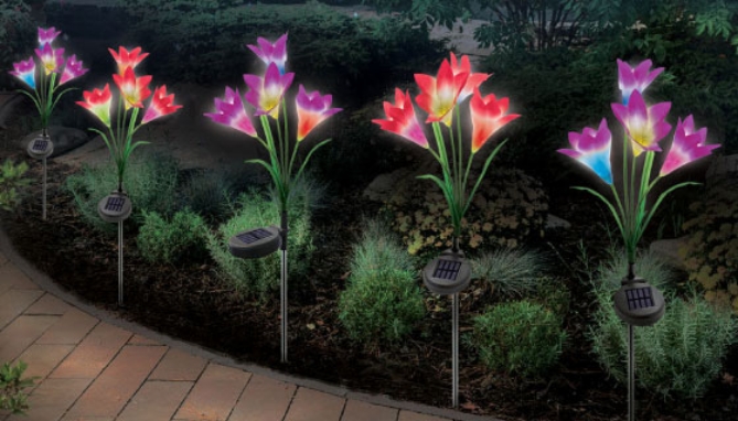 Picture 3 of Set of 2 Solar Powered, Color Changing Lily Flower Stake Lights