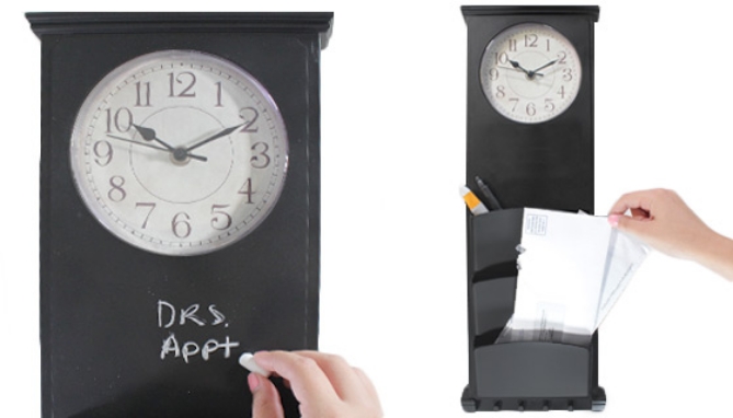 Click to view picture 4 of Multi Function Wall Clock w/ Chalkboard, Mail Slots and Key Hooks