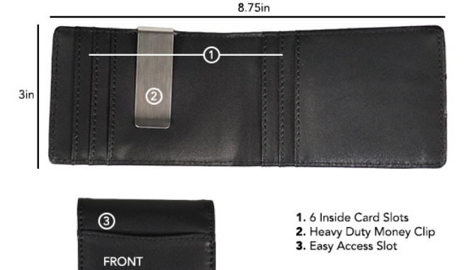 Picture 3 of Slim Vegan Leather Bi-Fold Wallet with Money Clip